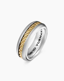 Cable Inset Band Ring Sterling Silver with 18K Yellow Gold, 8mm