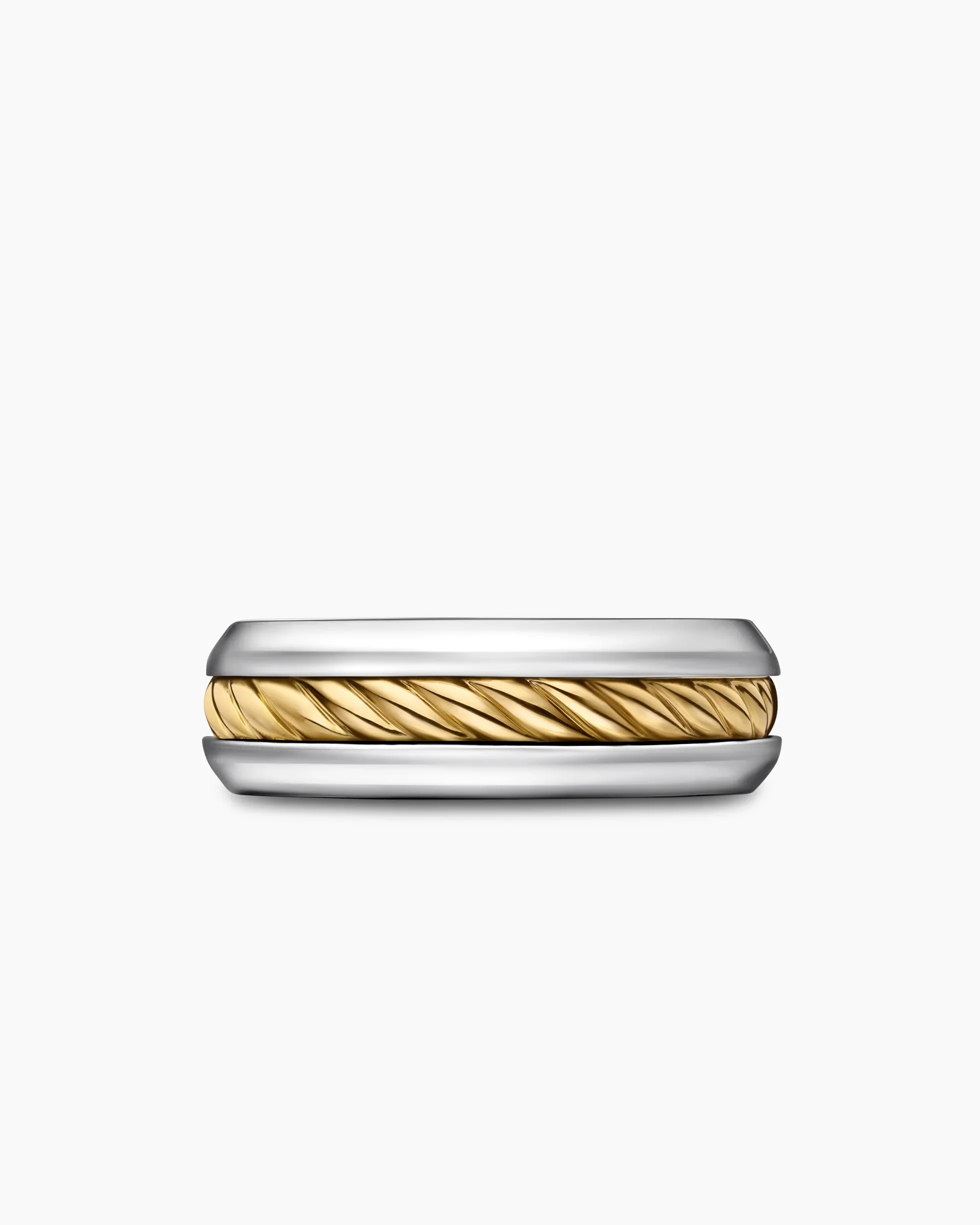 Cable Inset Band Ring Sterling Silver with 18K Yellow Gold, 8mm