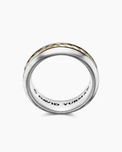 Cable Inset Band Ring Sterling Silver with 18K Yellow Gold, 8mm