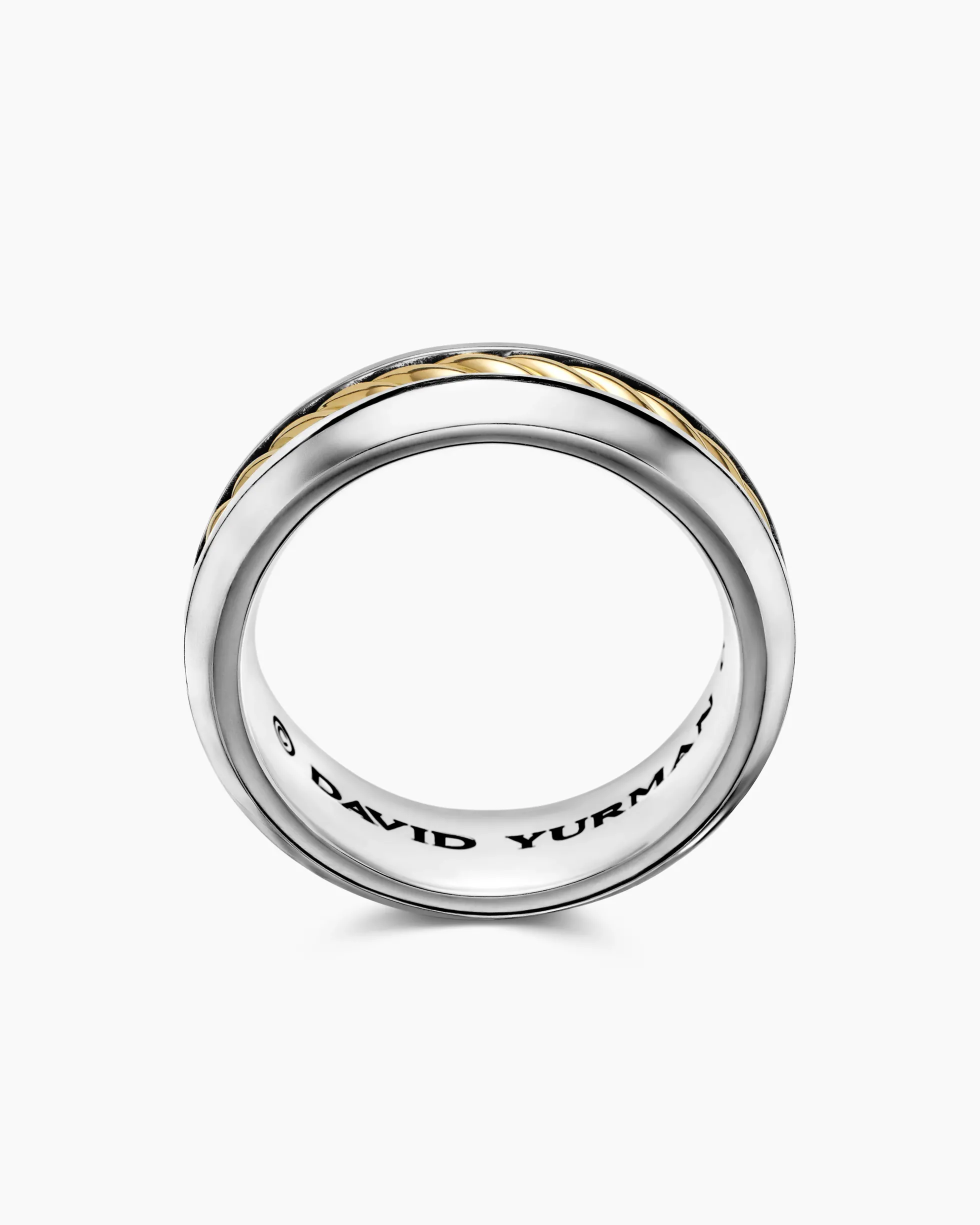 Cable Inset Band Ring Sterling Silver with 18K Yellow Gold, 8mm