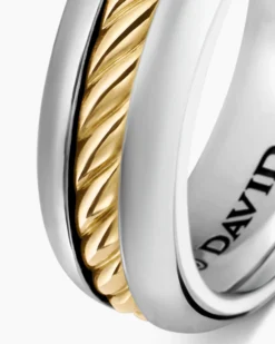 Cable Inset Band Ring Sterling Silver with 18K Yellow Gold, 8mm