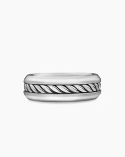 Cable Inset Band Ring Sterling Silver, 8mm