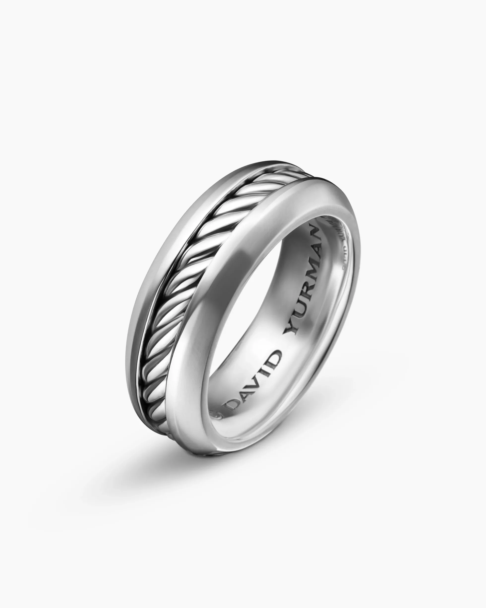 Cable Inset Band Ring Sterling Silver, 8mm