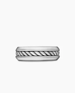 Cable Inset Band Ring Sterling Silver, 8mm