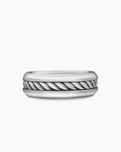Cable Inset Band Ring Sterling Silver, 8mm
