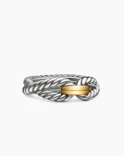 Cable Loop Band Ring Sterling Silver with 18K Yellow Gold, 7mm