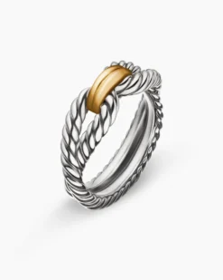 Cable Loop Band Ring Sterling Silver with 18K Yellow Gold, 7mm