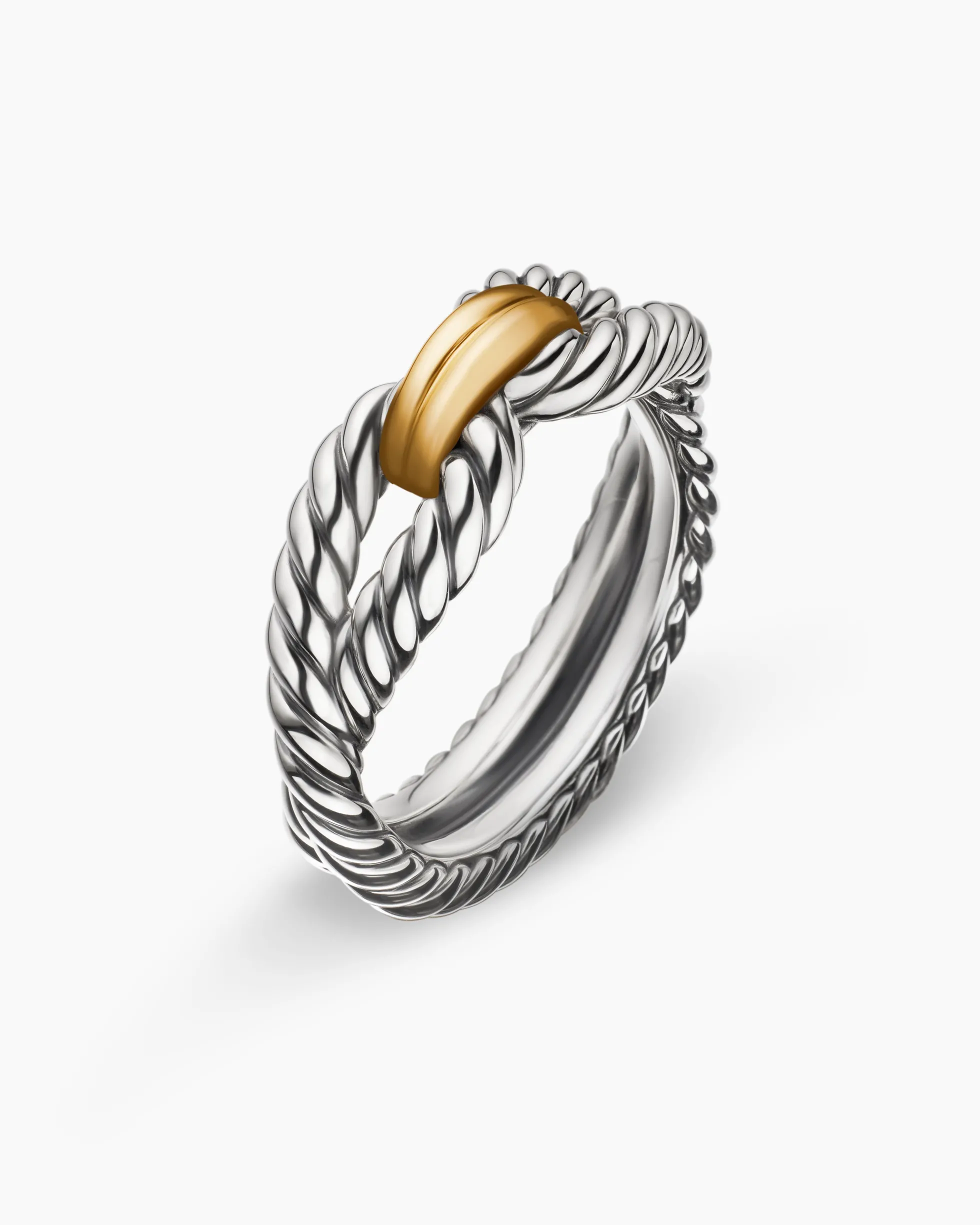 Cable Loop Band Ring Sterling Silver with 18K Yellow Gold, 7mm