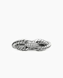 Cable Loop Band Ring Sterling Silver with Diamonds, 7mm