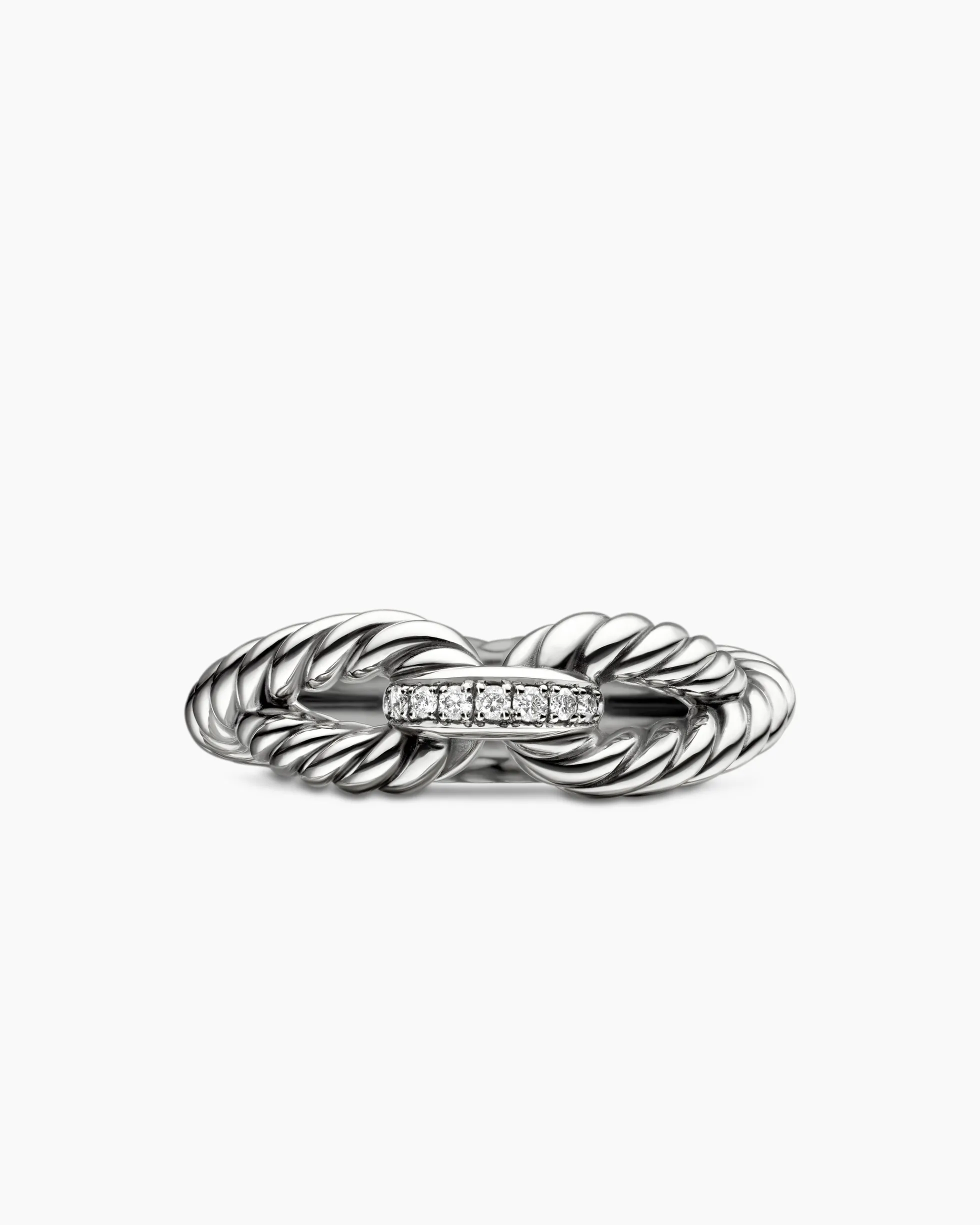 Cable Loop Band Ring Sterling Silver with Diamonds, 7mm