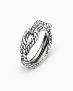 Cable Loop Band Ring Sterling Silver with Diamonds, 7mm