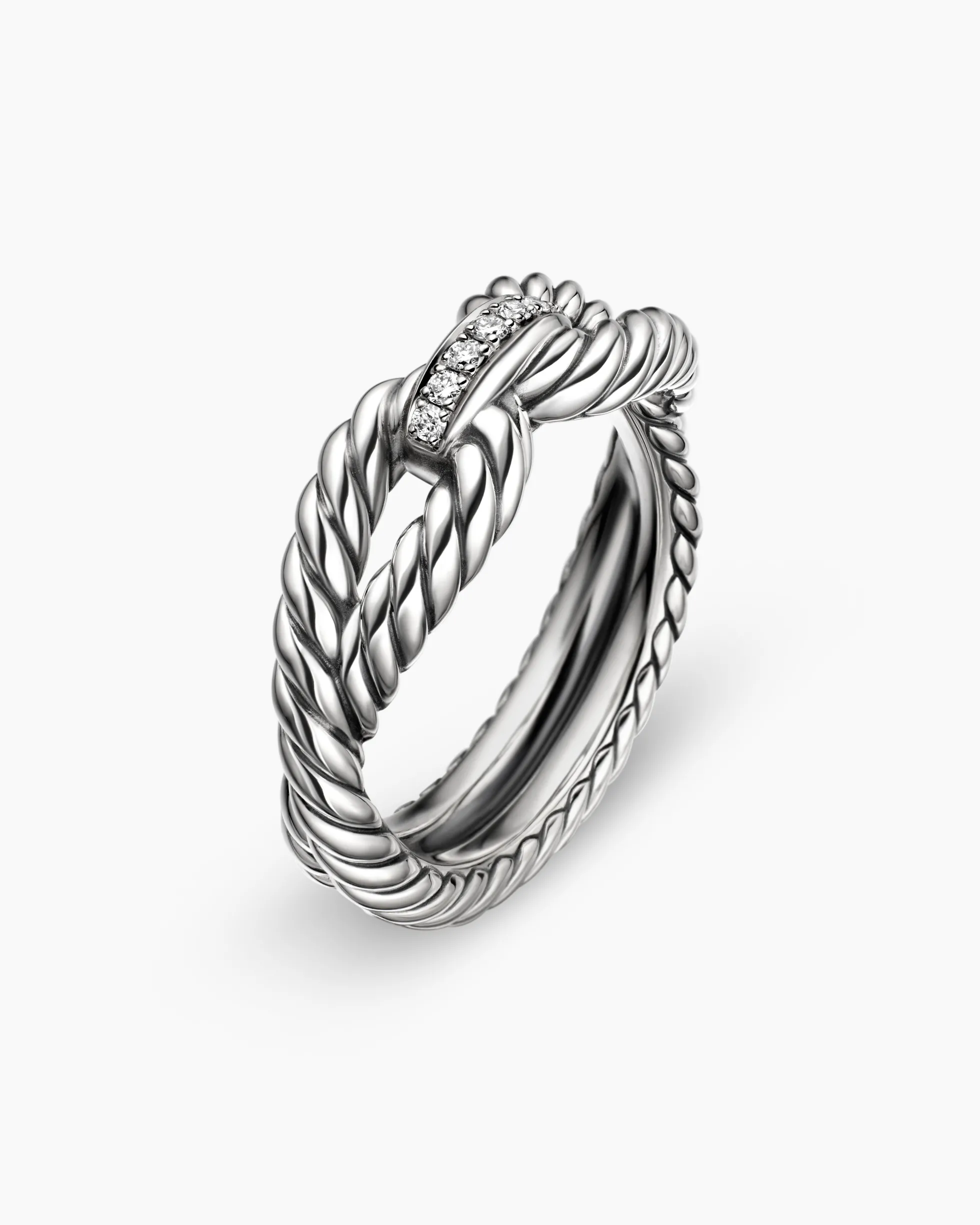 Cable Loop Band Ring Sterling Silver with Diamonds, 7mm