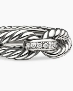 Cable Loop Band Ring Sterling Silver with Diamonds, 7mm
