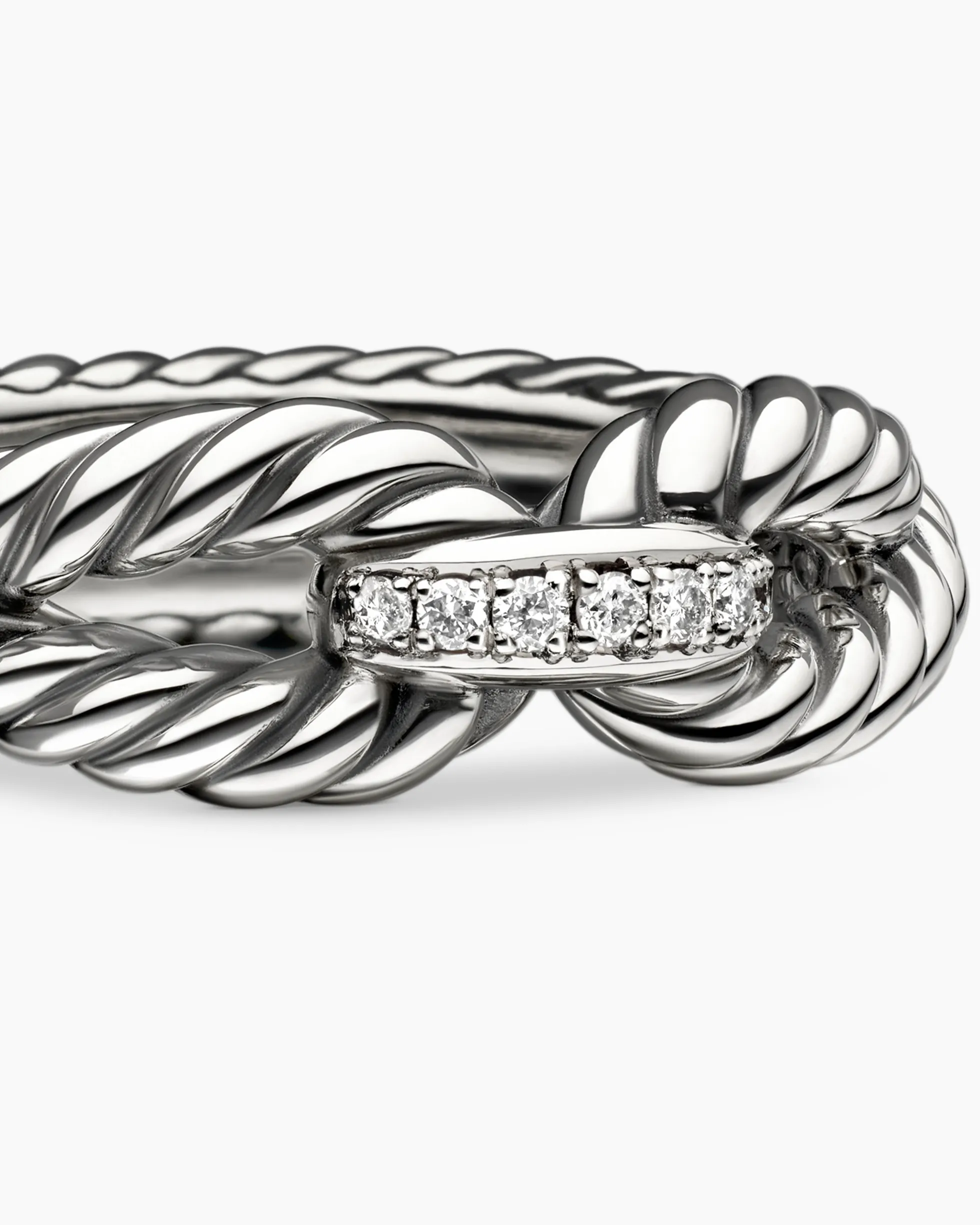 Cable Loop Band Ring Sterling Silver with Diamonds, 7mm