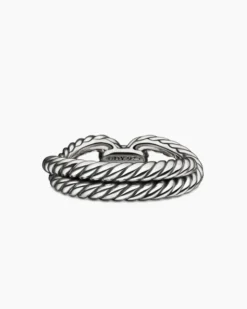 Cable Loop Band Ring Sterling Silver with Diamonds, 7mm