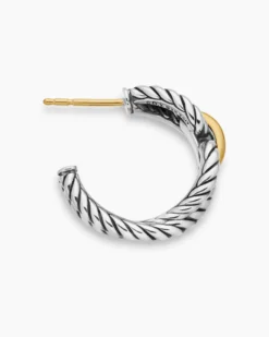 Cable Loop Hoop Earrings Sterling Silver with 18K Yellow Gold, 22mm