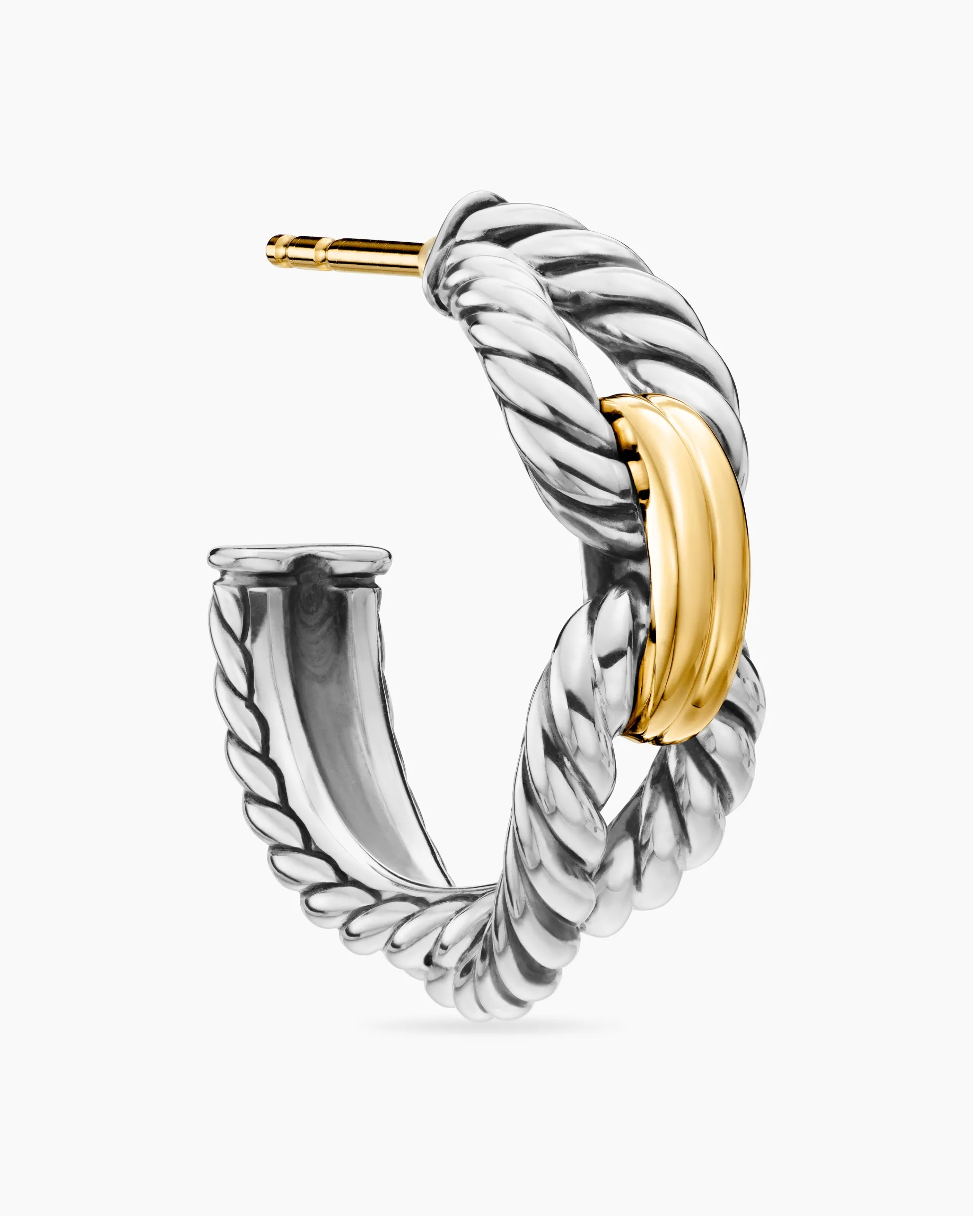 Cable Loop Hoop Earrings Sterling Silver with 18K Yellow Gold, 22mm