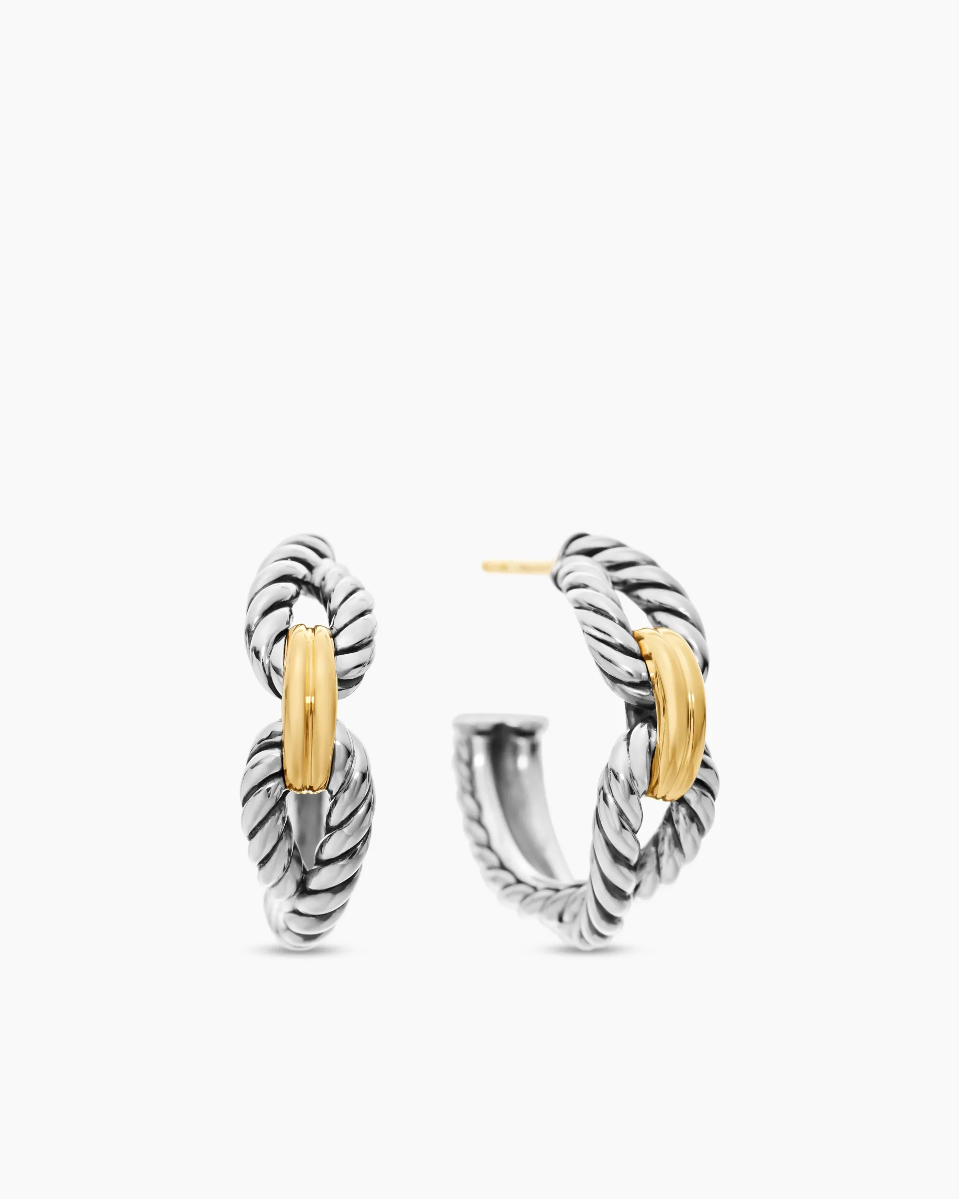 Cable Loop Hoop Earrings Sterling Silver with 18K Yellow Gold, 22mm