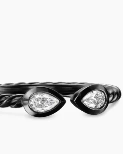 Cable Open Pear Ring Black Titanium with Diamonds, 1.7mm