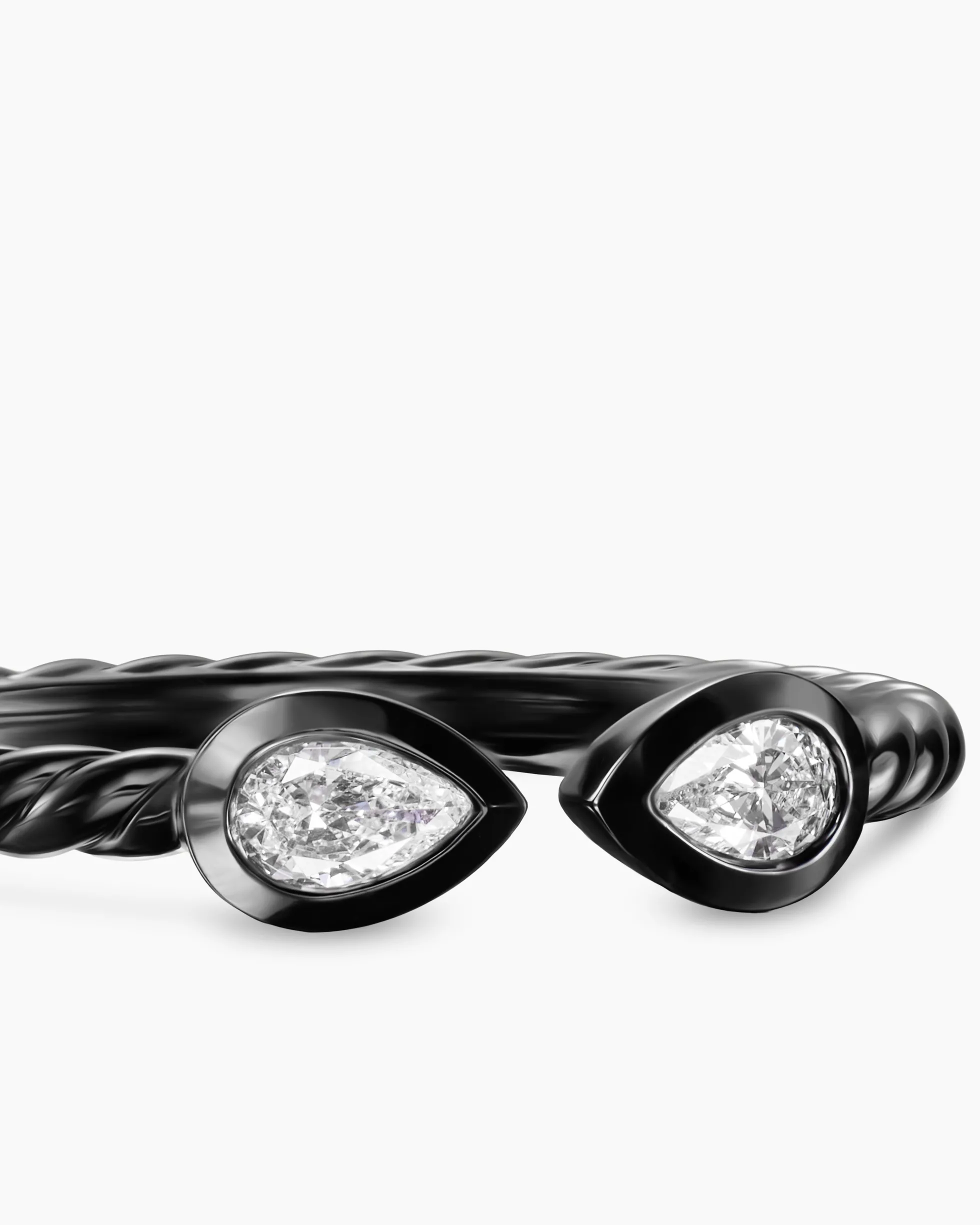 Cable Open Pear Ring Black Titanium with Diamonds, 1.7mm