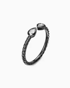 Cable Open Pear Ring Black Titanium with Diamonds, 1.7mm