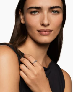 Cable Open Pear Ring Black Titanium with Diamonds, 1.7mm