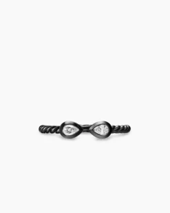 Cable Open Pear Ring Black Titanium with Diamonds, 1.7mm