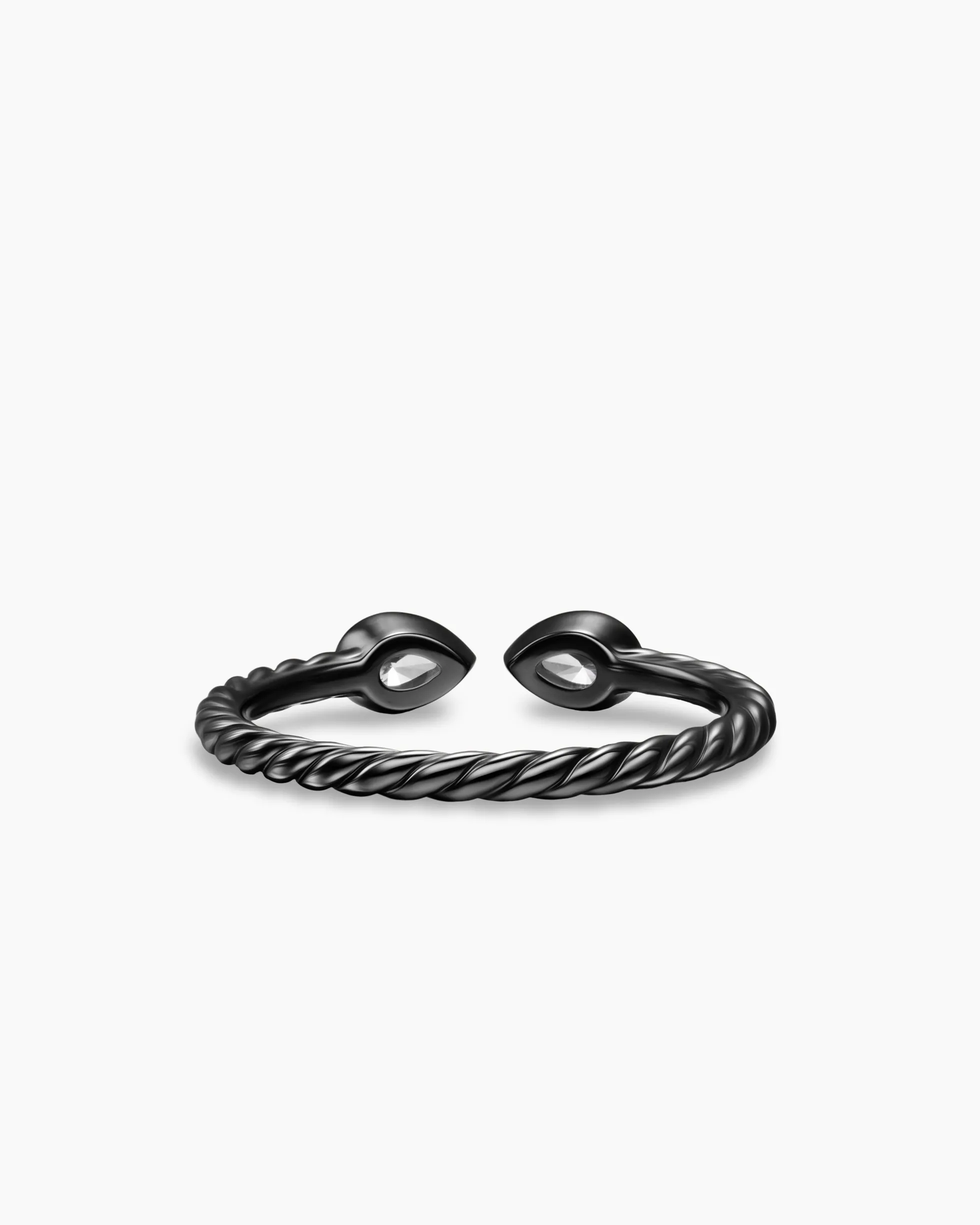 Cable Open Pear Ring Black Titanium with Diamonds, 1.7mm