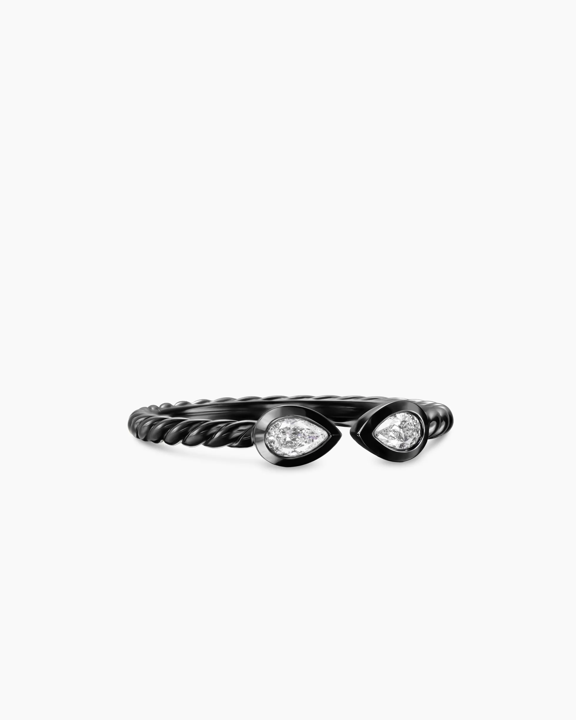 Cable Open Pear Ring Black Titanium with Diamonds, 1.7mm