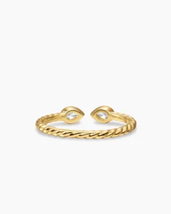 Cable Open Pear Ring 18K Yellow Gold with Diamonds, 1.7mm