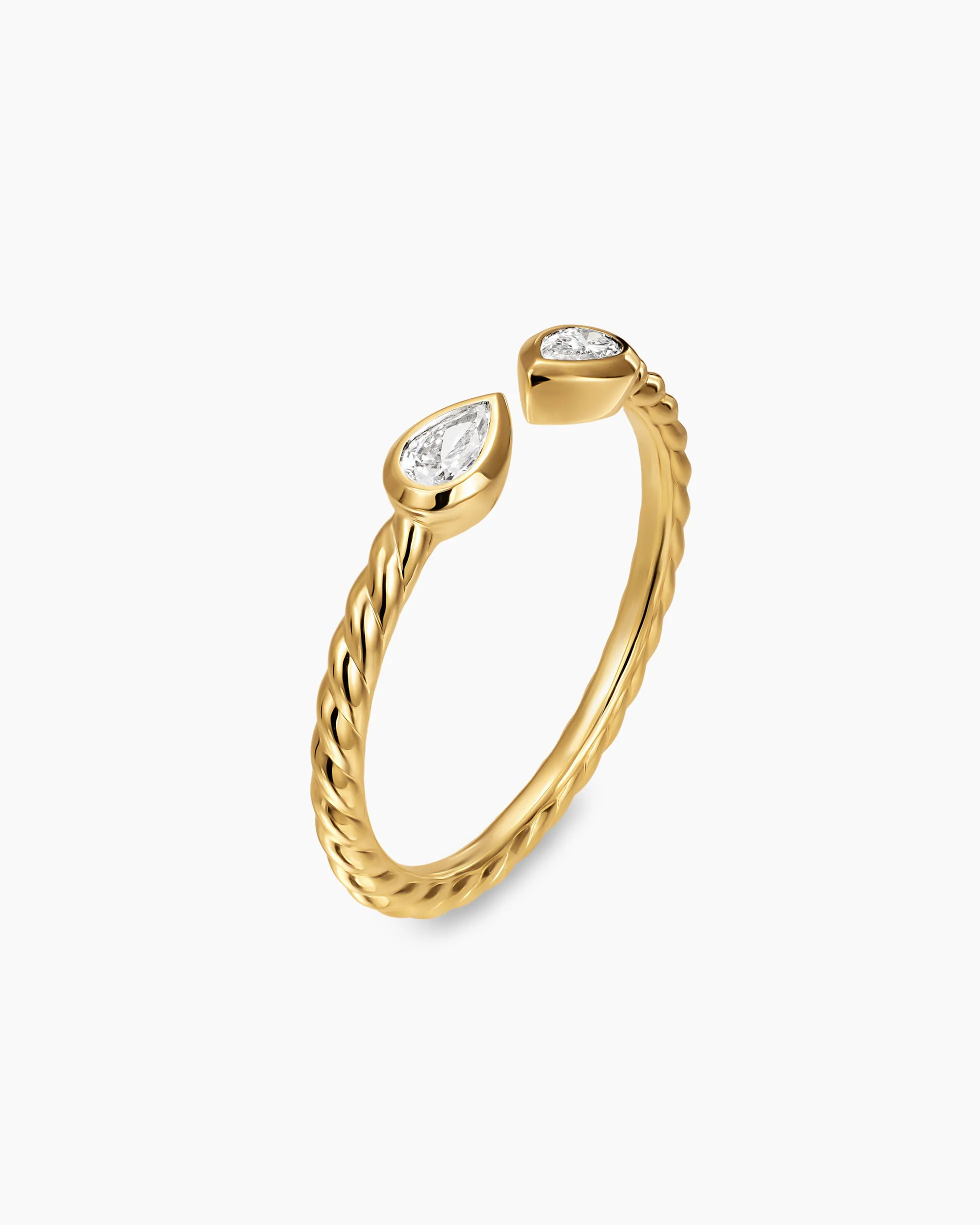 Cable Open Pear Ring 18K Yellow Gold with Diamonds, 1.7mm