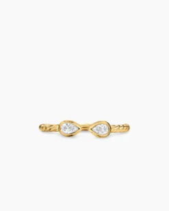 Cable Open Pear Ring 18K Yellow Gold with Diamonds, 1.7mm