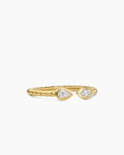 Cable Open Pear Ring 18K Yellow Gold with Diamonds, 1.7mm