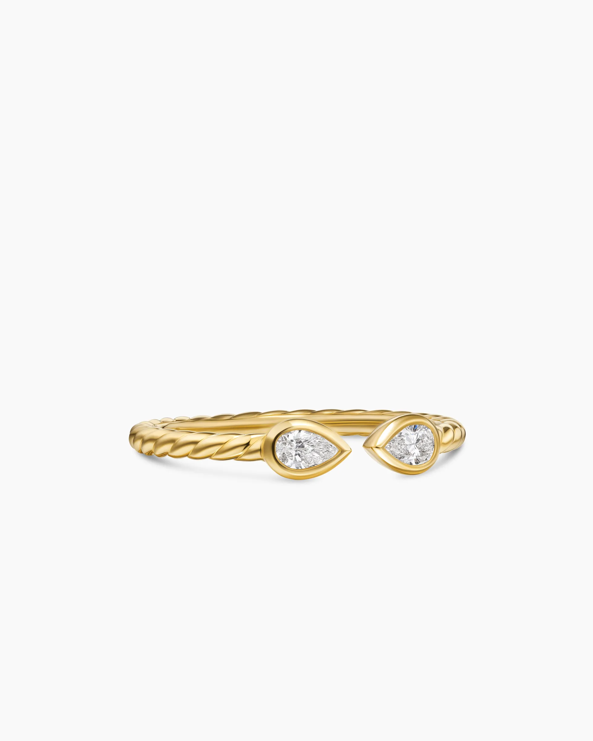 Cable Open Pear Ring 18K Yellow Gold with Diamonds, 1.7mm