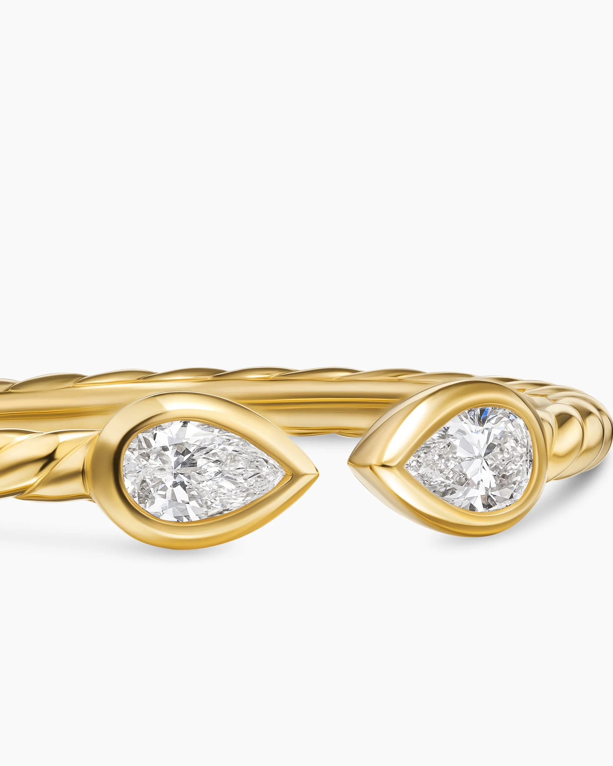 Cable Open Pear Ring 18K Yellow Gold with Diamonds, 1.7mm
