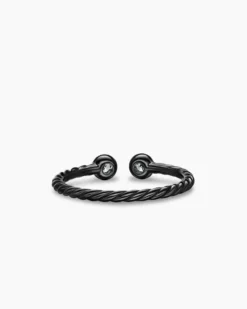Cable Open Round Ring Black Titanium with Diamonds, 1.7mm