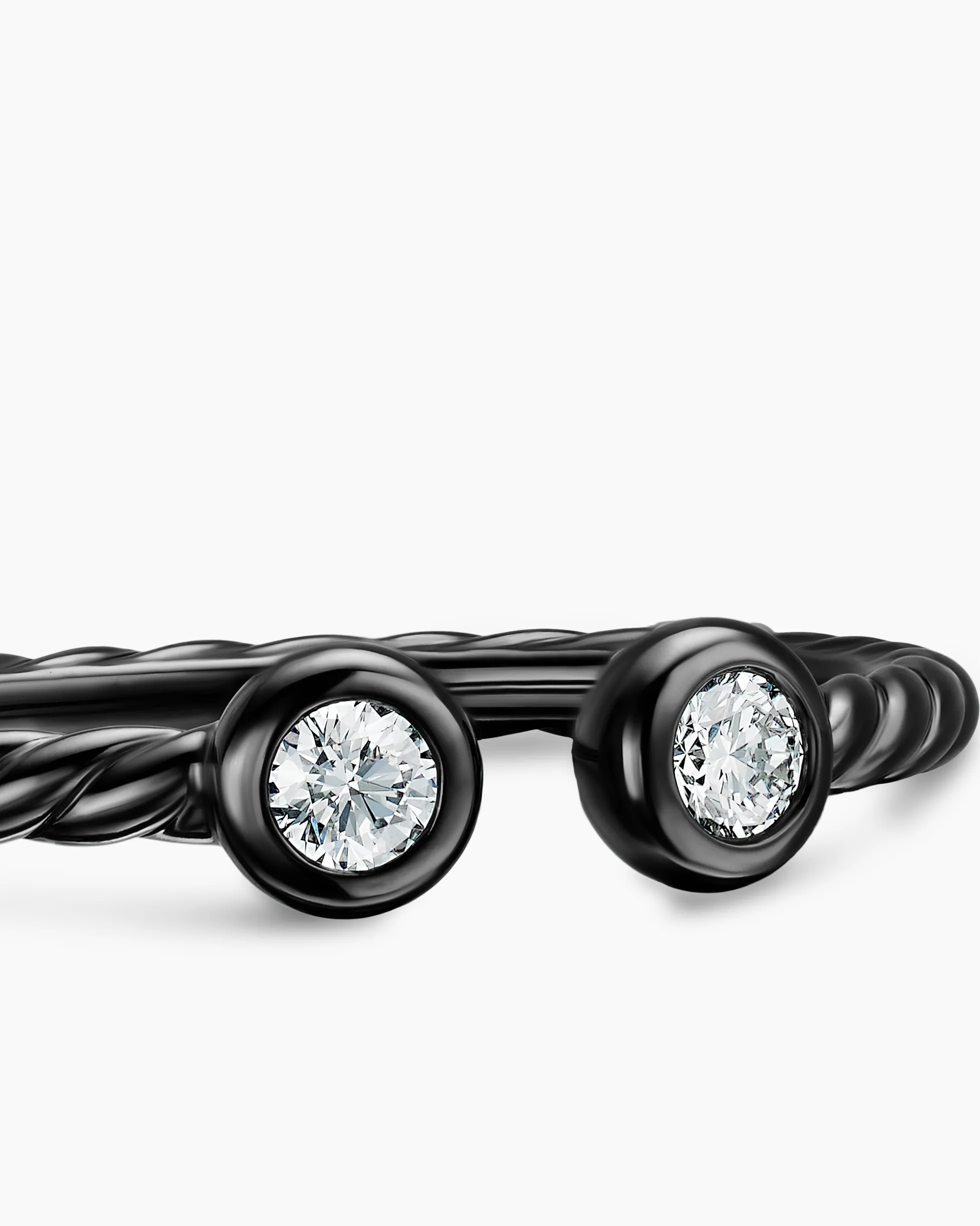 Cable Open Round Ring Black Titanium with Diamonds, 1.7mm