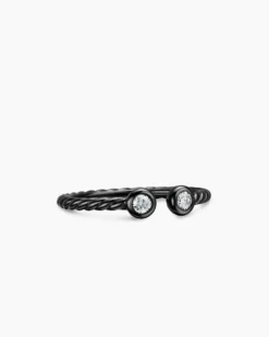 Cable Open Round Ring Black Titanium with Diamonds, 1.7mm