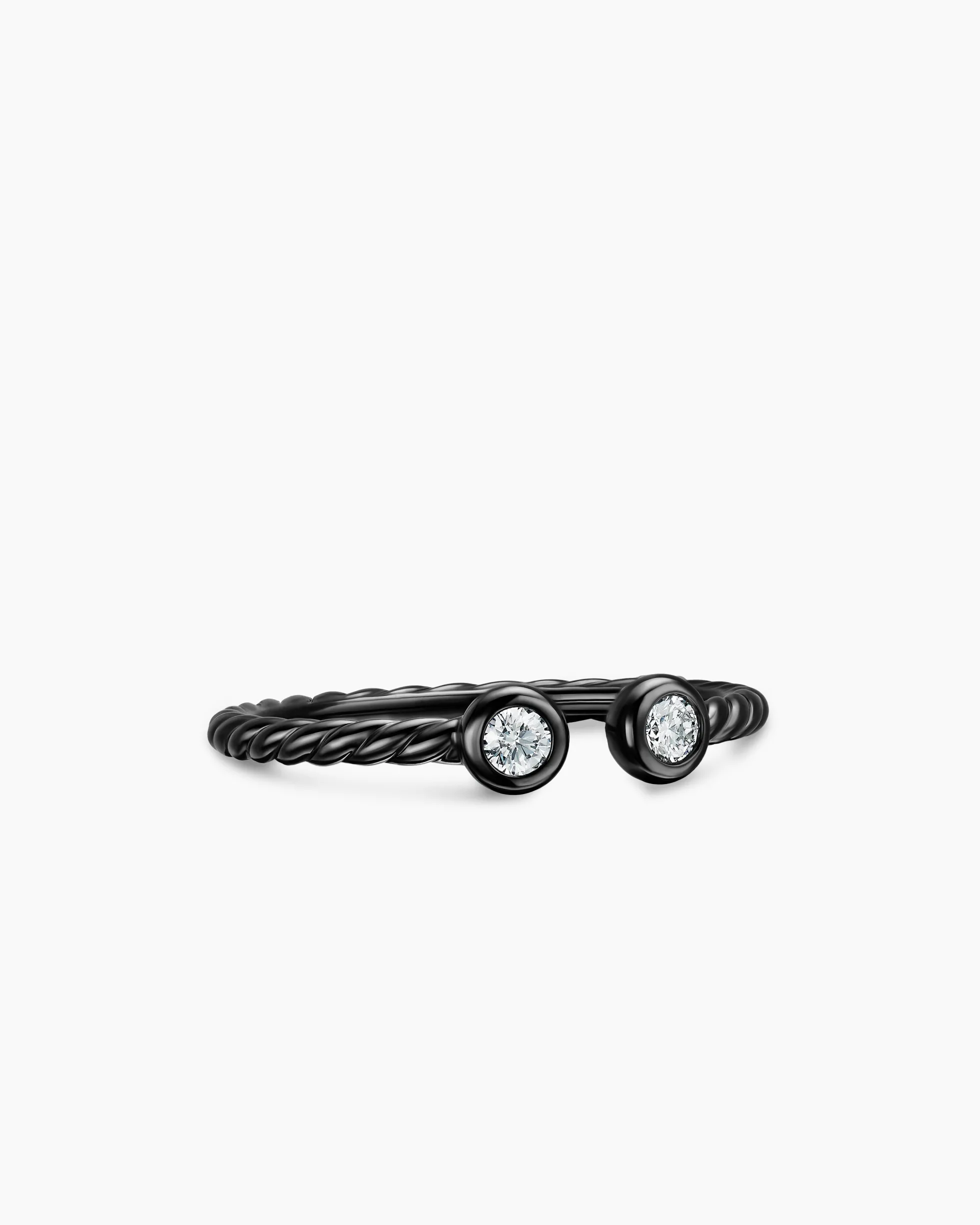 Cable Open Round Ring Black Titanium with Diamonds, 1.7mm