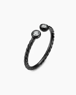 Cable Open Round Ring Black Titanium with Diamonds, 1.7mm