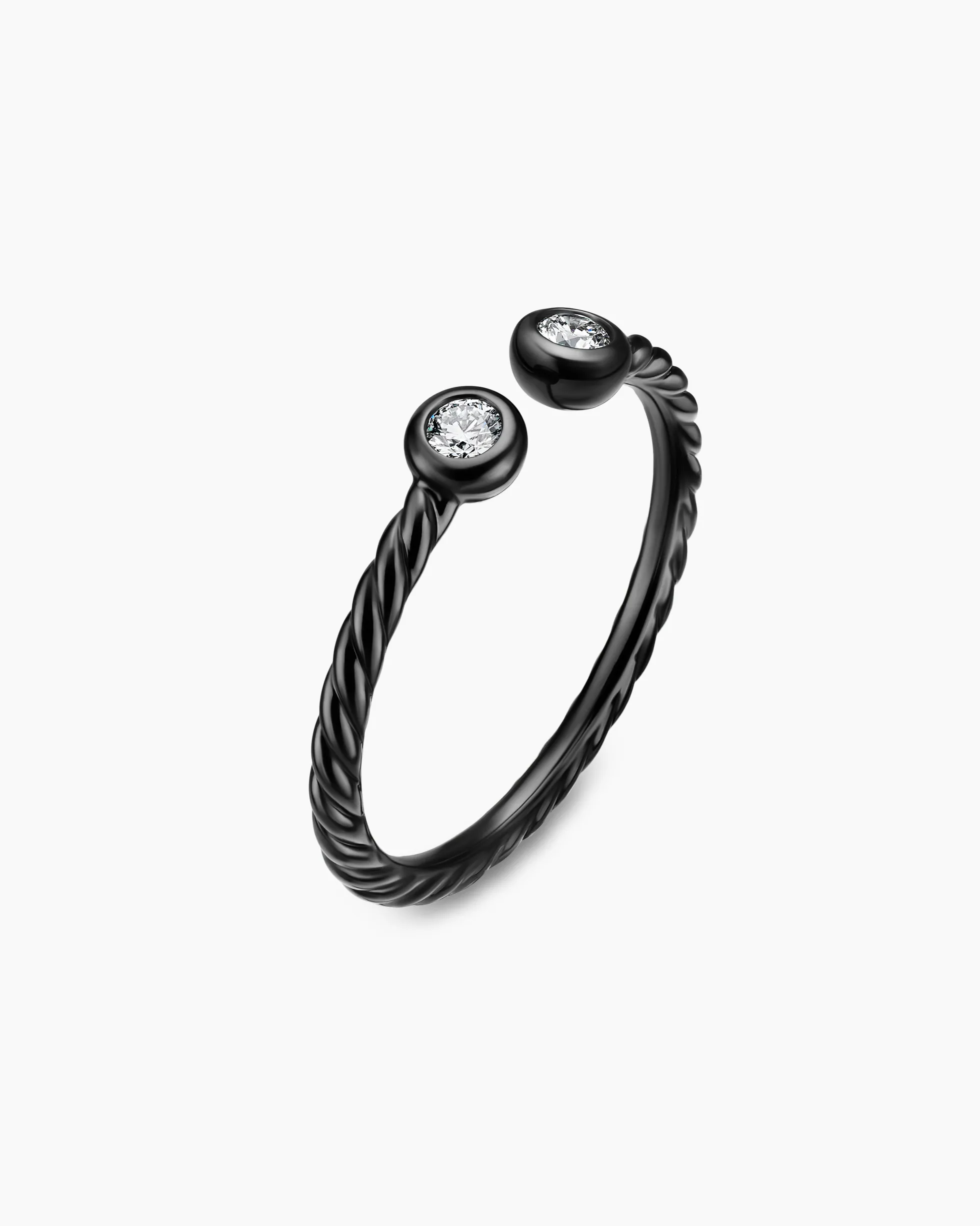 Cable Open Round Ring Black Titanium with Diamonds, 1.7mm