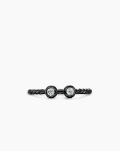 Cable Open Round Ring Black Titanium with Diamonds, 1.7mm