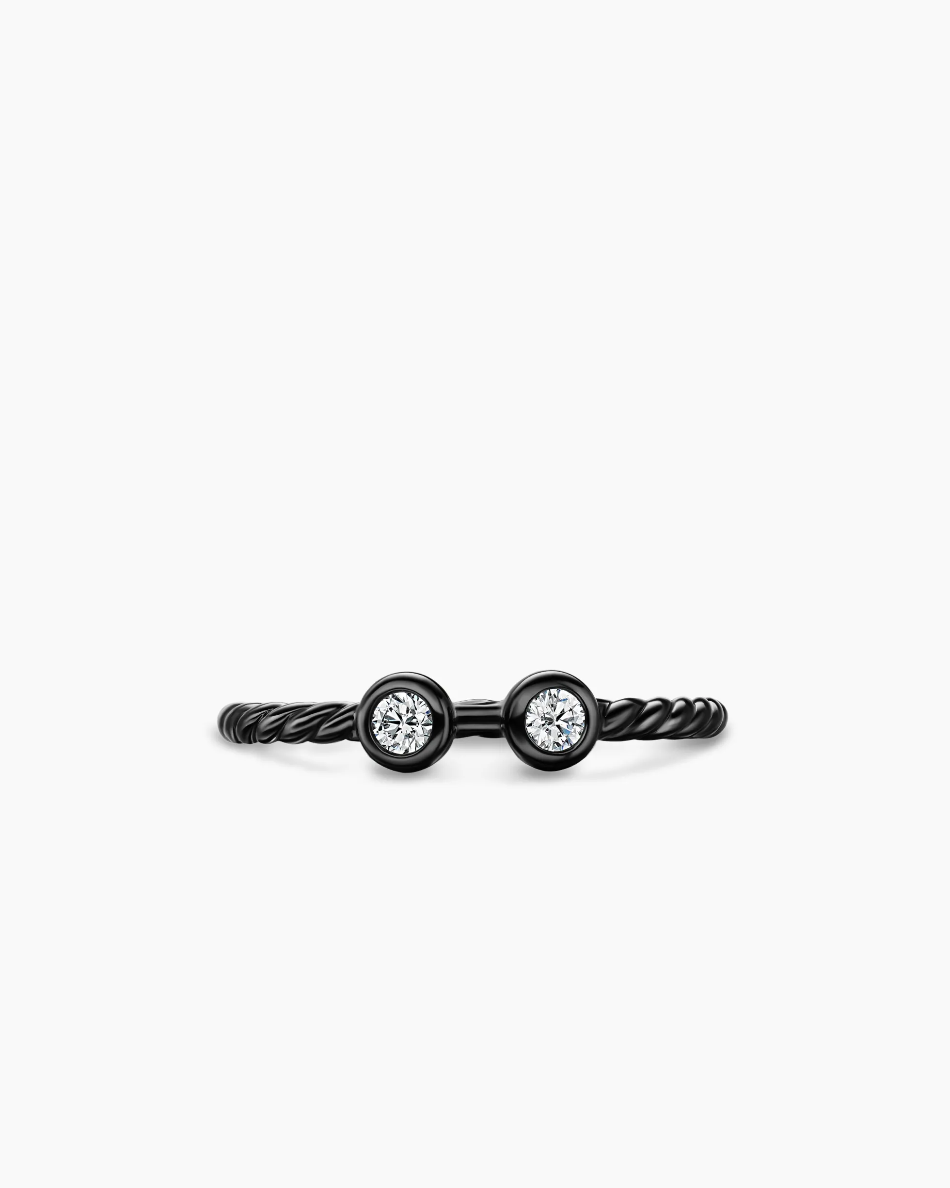 Cable Open Round Ring Black Titanium with Diamonds, 1.7mm