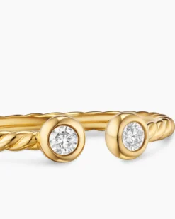 Cable Open Round Ring 18K Yellow Gold with Diamonds, 1.7mm