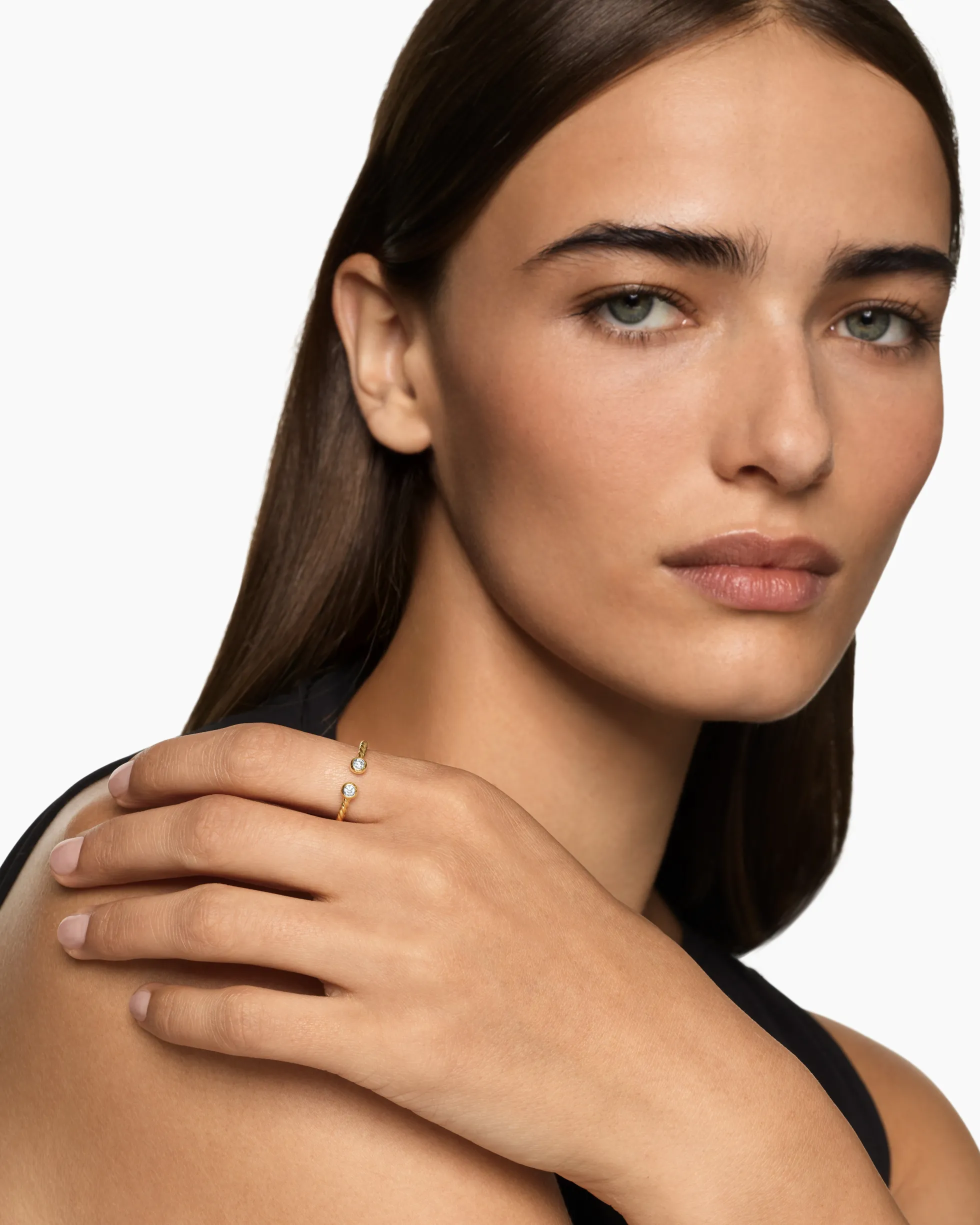 Cable Open Round Ring 18K Yellow Gold with Diamonds, 1.7mm