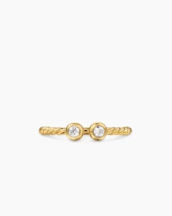 Cable Open Round Ring 18K Yellow Gold with Diamonds, 1.7mm