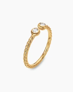 Cable Open Round Ring 18K Yellow Gold with Diamonds, 1.7mm
