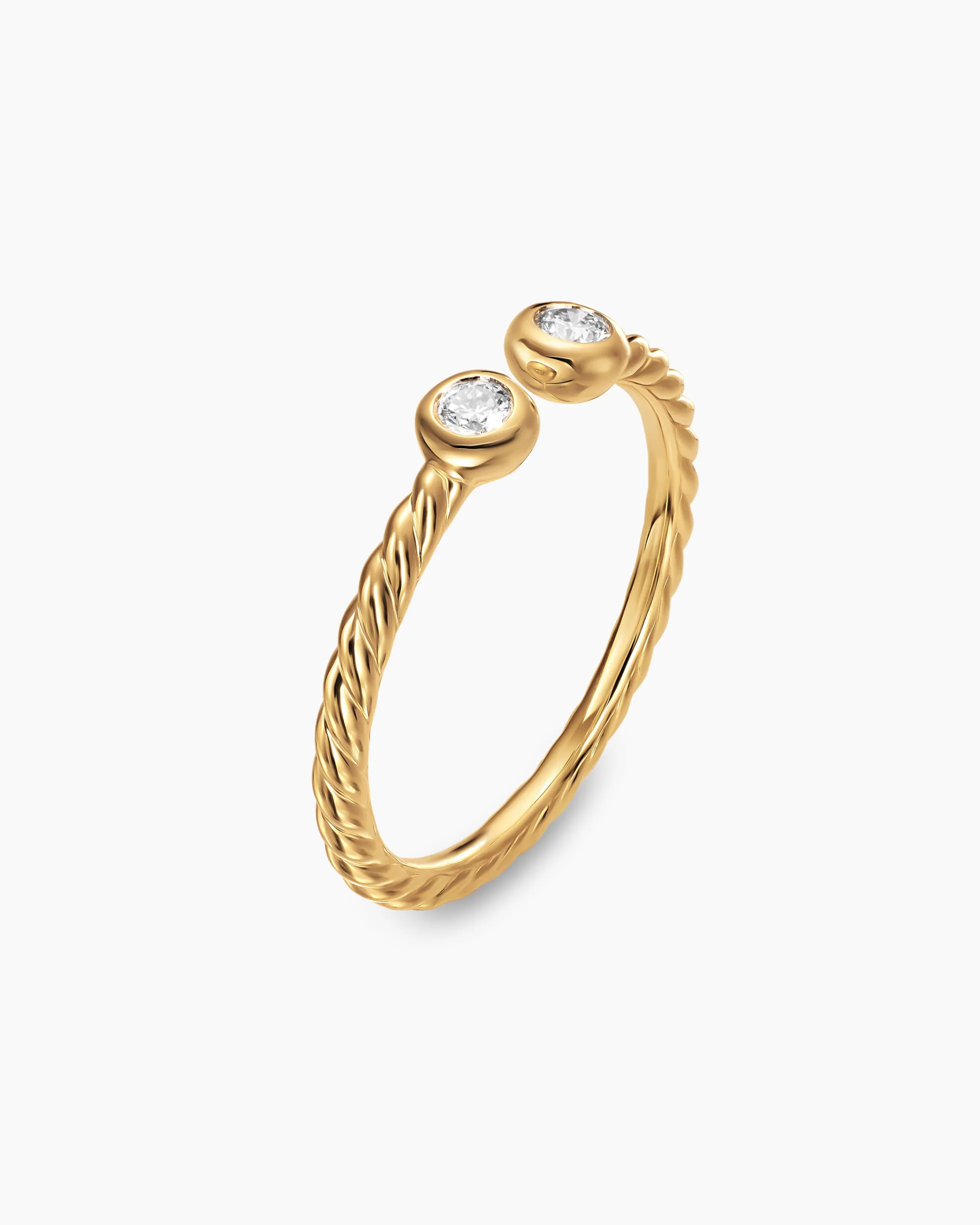 Cable Open Round Ring 18K Yellow Gold with Diamonds, 1.7mm