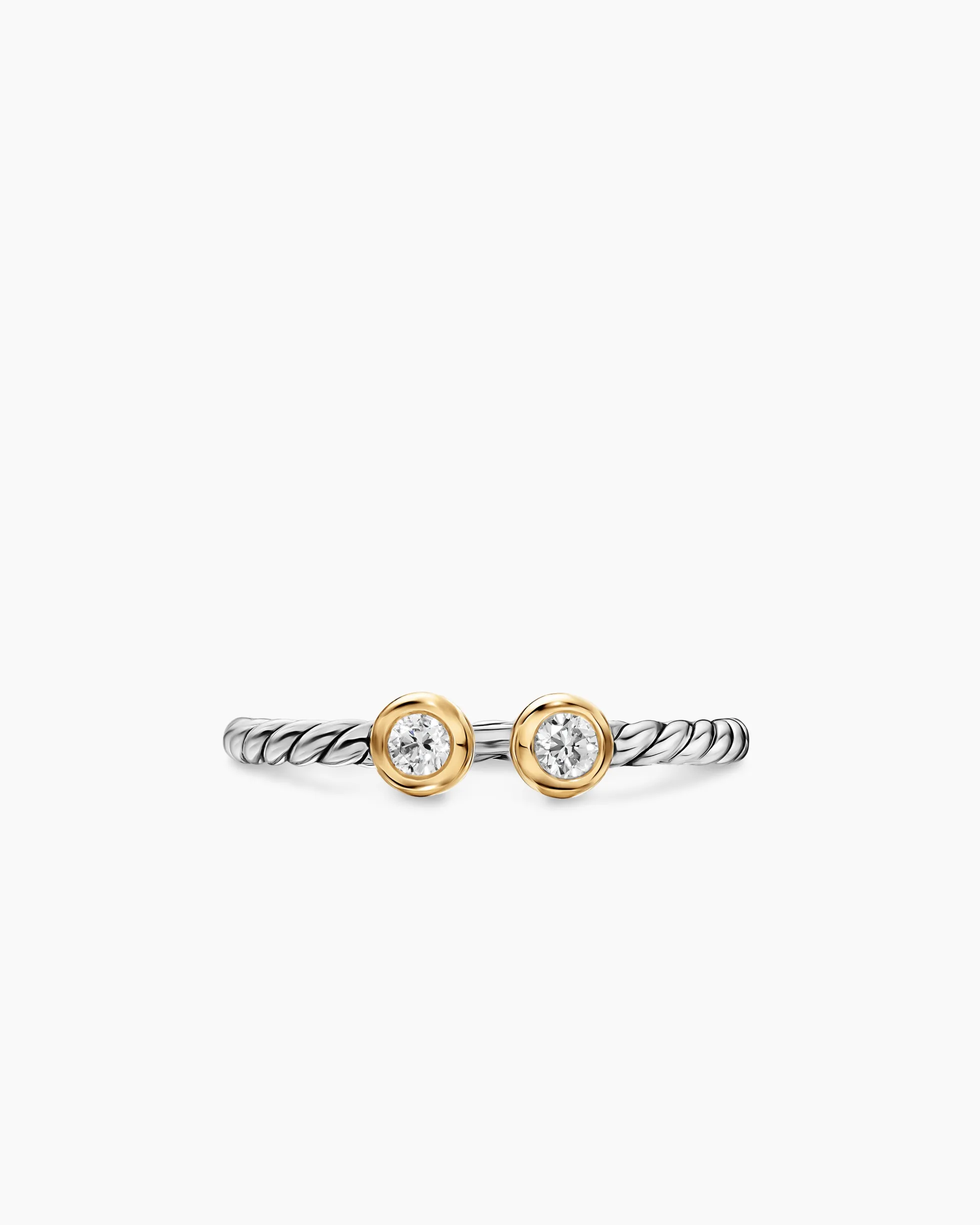Cable Open Round Ring Sterling Silver with 14K Yellow Gold and Diamonds, 1.7mm