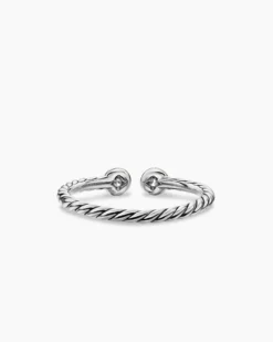 Cable Open Round Ring Sterling Silver with 14K Yellow Gold and Diamonds, 1.7mm